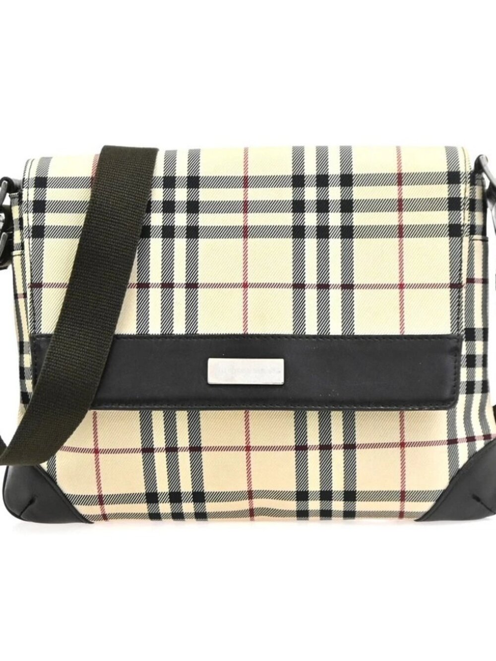 BURBERRY Logo Nova Check Shoulder Hand Bag Canvas Leather Beige GHW 38CB027